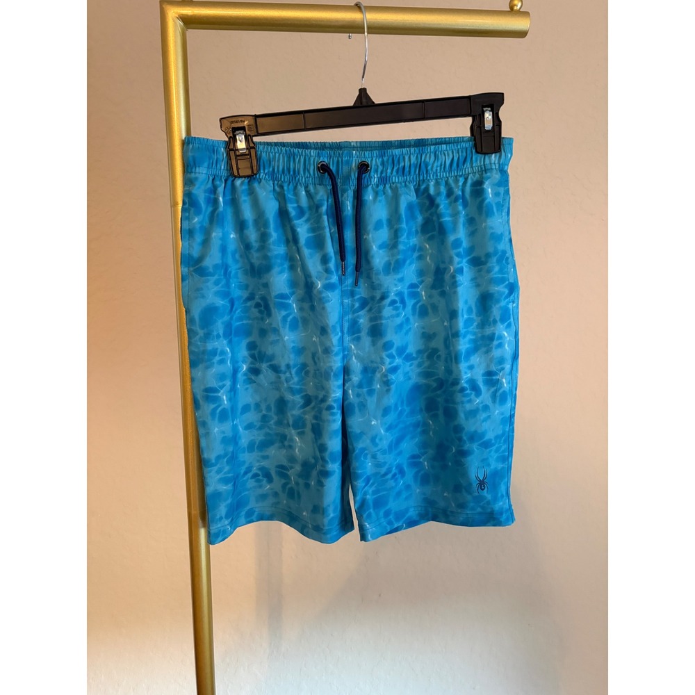 Spyder Boys Blue Water Ripple Print Swim Trunks Board Shorts Size L 14/16